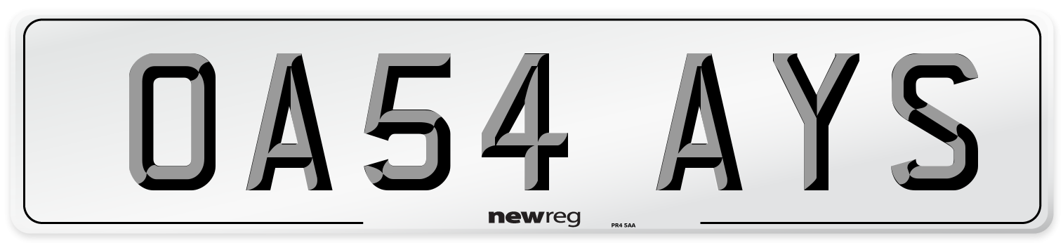 OA54 AYS Number Plate from New Reg